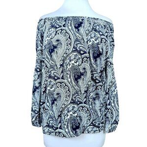 Michael Michael Kors Womens Off Shoulder Navy Paisley Top LS Relaxed XL NEW